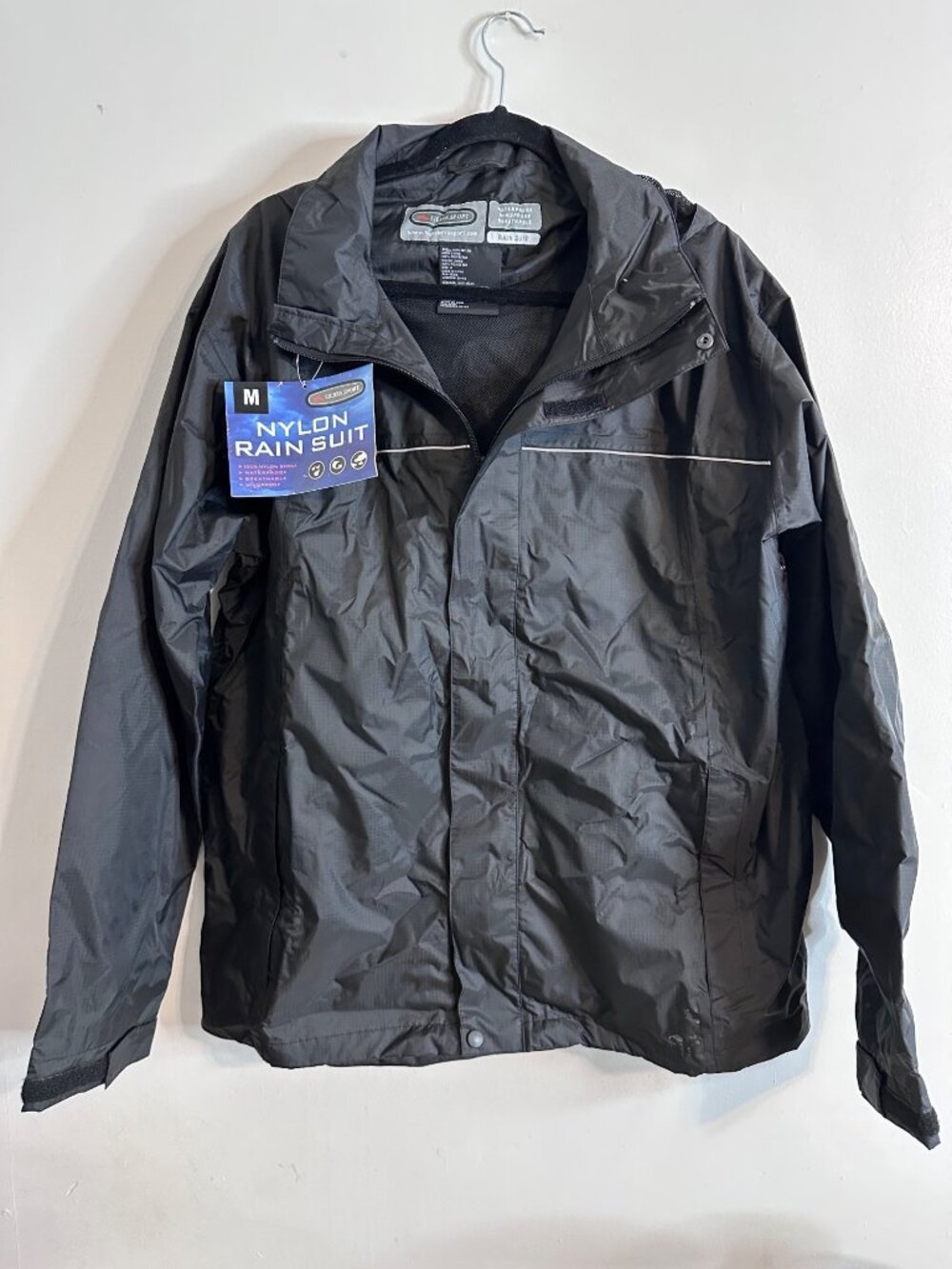 Sierra Sport Nylon Rain Jacket Mens M Black Waterproof Windproof NWT